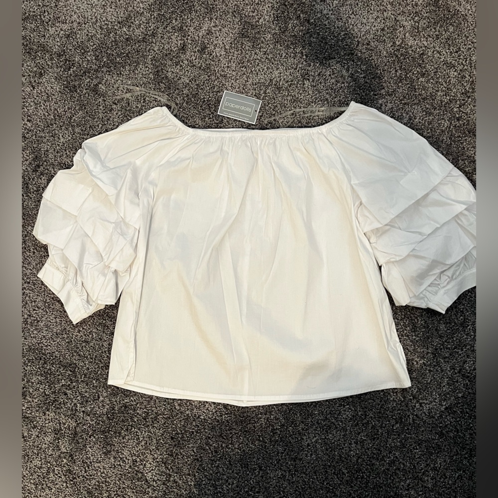 NEW with Tags. White Ruffle Sleeve Top